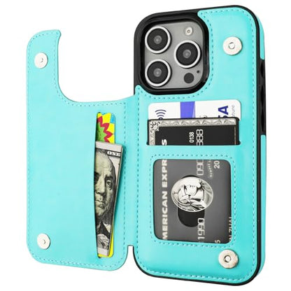 ONETOP for iPhone 16 Pro Wallet Case with Credit Card Holder,LightBlue | Kickstand,ID/Cash Holder,Case Wallet with Card Slots,Double Magnetic Clasp,Durable PU Leather Shockproof Cover for Women Men - color: Light Blue