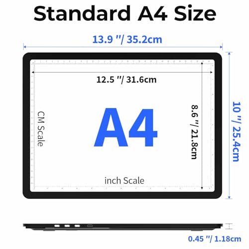 Heanolier Rechargeable A4 Light Board with Stand, 7100Lux Super Bright Magnetic Light Pad with Side Buttons, Wireless Light Box for Tracing, LED Light Table for Diamond Painting,Sketching,Drawing - size: A4 with Stand