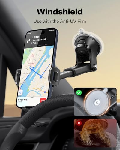 APPS2Car Car Phone Holder Military-Grade Suction Cup Dashboard Windshield - color: Black_Non-Adjustable Feet