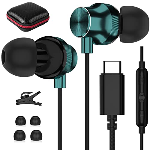 USB C Headphone Wired Earbuds for Samsung S26 Ultra S25 FE S23 A17 A16 A36 - color: Green