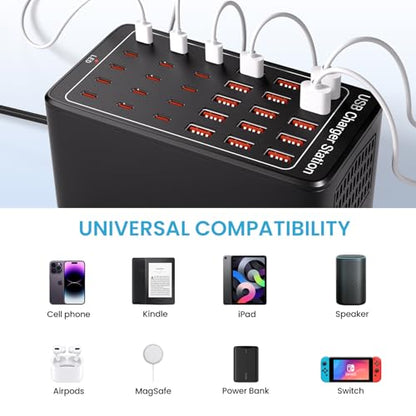 USB C Charging Station for Multiple Devices, 150W 30 Ports Charger Block for Ipad Cell Phone, Multiple USB Power Strip for Family Classroom