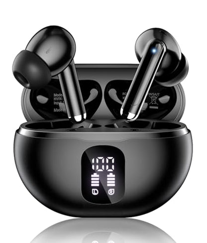 Wireless Earbuds, Bluetooth 5.4 Headphones with 50H Playback, Deep Bass Stereo Ear Buds Clear Calls with LED Power Display, IPX7 Waterproof, in-Ear Earphones with Mic for Phone/Android/iPad, Black