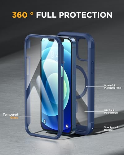 Miracase Magnetic for iPhone 12 mini Case, [360 Full-Body Protection & Complete Camera Guard], Drop & Scratch-Resistant, Shockproof, Stylish Clear iPhone Case, iPhone 12 mini Cover, Blue - color: Magnetic Blue, size: iPhone 12 Mini