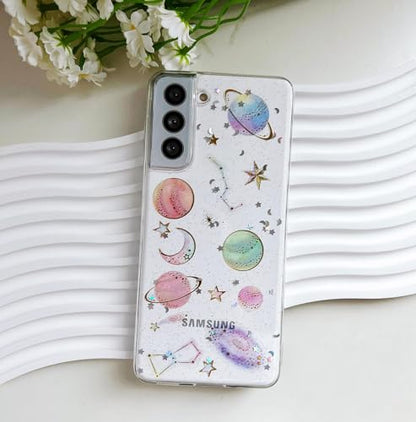 LSEEKA for Samsung Galaxy S21 Clear Case with Glitter Stars Planet Universe Design,Sparkle Bling Cute Slim Soft TPU Protective Women Girl's Phone Cover for Samsung Galaxy S21 - size: for Samsung S21