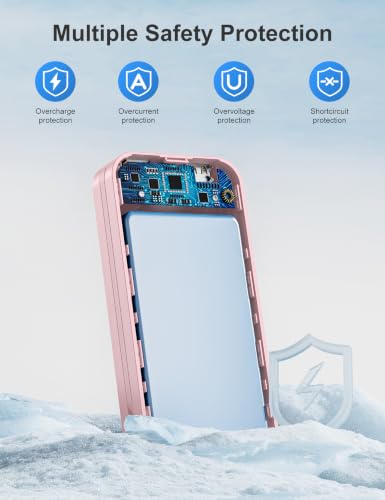 Portable Charger Power Bank 20000mAh with Built in Cables & Wall Plug - color: Pink