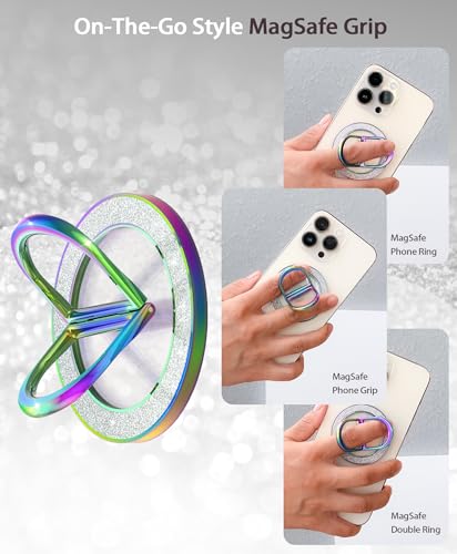 Magnetic Phone Ring Grip Finger Kickstand, Transparent Magnetic Phone Grip for iPhone 17 16 15 Pro Max Plus & Android (Colorful) - color: colorful