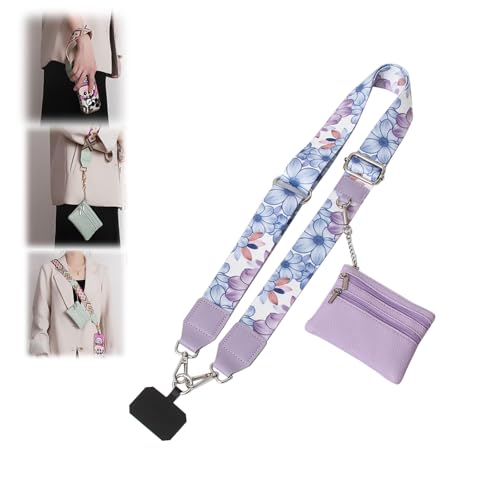 Phone Strap with Zippered Pouch, Clip and Go Strap for Phone with Wallet Crossbody, Adjustable Crossbody Phone Strap-3 - color: Lotus Purple