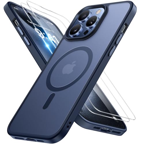 Miracase Magnetic for iPhone 13 Pro Max Case 6.7 inch (Compatible with MagSafe)（with 2X Screen Protectors） Military-Grade Protection, Anti-Fingerprint Translucent Matte Phone Case Cover, Dark Blue - color: Dark Blue, size: iPhone 13 Pro Max