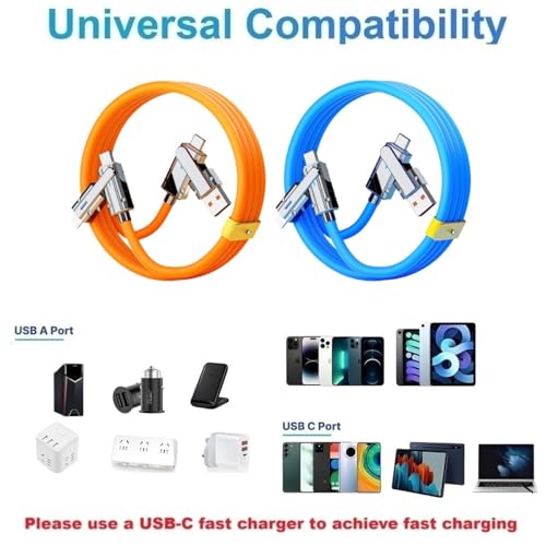 2 Pack USB C to C Cable 5ft Chubby Silicone 4 in 1 USB C Charging Cable - color: Orange+Blue