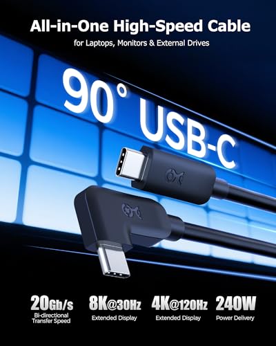 Cable Matters 20Gbps Right Angle USB C Cable, 90 Degree USB-C Cable, 6ft - size: 6 Feet
