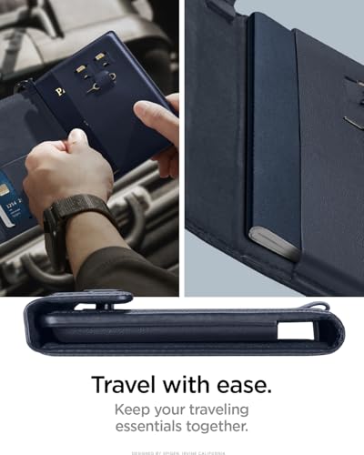 Spigen Life Passport Card Cover Holder, RFID Blocking | Travel Document Organizer, SIM Card Pin Included - Black - color: Navy Blue