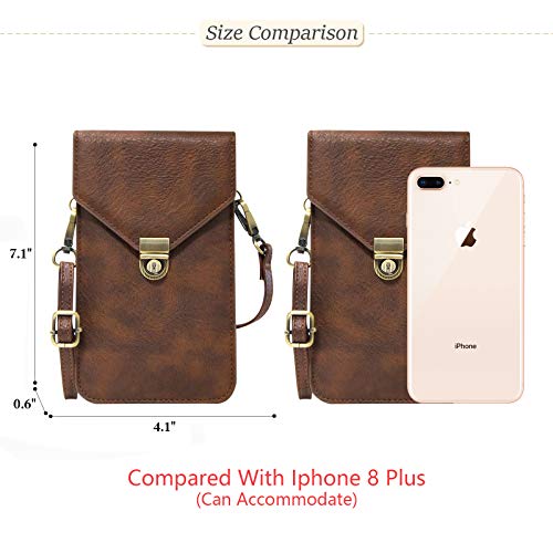 Small Cell Phone Purse, Synthetic Leather Crossbody Bag Dual Pockets Card Holder Neck Pouch with Adjustable Strap for iPhone X Xr 8 7 6s Plus, Galaxy S10 S9 S8 Plus, LG G8 ThinQ, Brown - color: 02 Brown