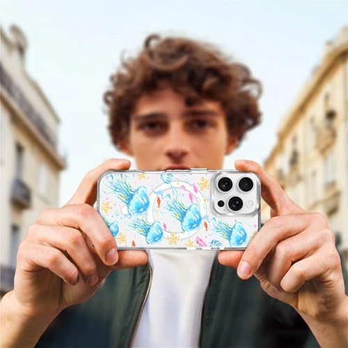 VisEnt Clear Case for iPhone 16 Pro, Magnetic Phone Case, Transparent Slim Cover, Military Grade Protection, Shockproof, Anti-Yellowing, Scratch Resistant, Blue Jellyfish Ocean - color: Blue Jellyfish Ocean, size: Iphone 16 Pro