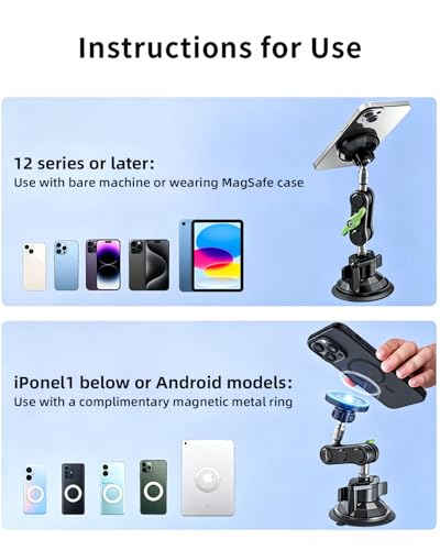 HEMMOTOP Magnetic Car Phone Holder Windshield Suction Cup Mount