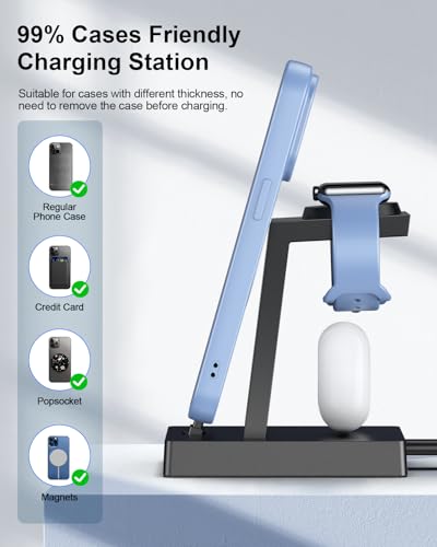 30W Fast 3 in 1 Charging Station for Apple Devices - ADADPU USB C Charger Stand for iPhone 18 Pro Max 17 16 15 & AirPods 4, Wireless Charger Dock Compatible with Apple Watch Ultra/10/9/8/7/6/5/4/3/SE - color: Classic Black
