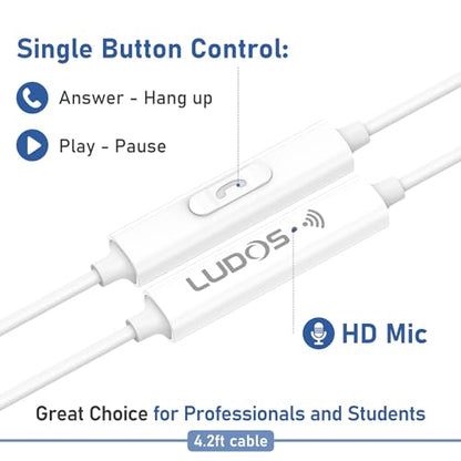 LUDOS FEROX Wired Earbuds in-Ear Headphones, 5 Year Warranty, Earphones with Microphone, Noise Isolation Corded for 3.5mm Jack Ear Buds for iPhone, Samsung, Computer, Laptop, Kids, School Students - size: 1 Pack