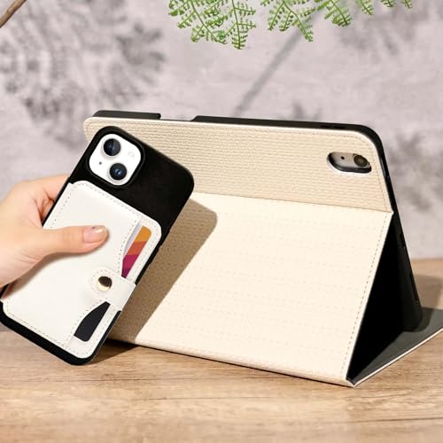 M-Plateau Phone Wallet Stick On, Small Card Holder for Phone Case with Snap Closure and Leather Phone Card Holder for Most Smartphones (White) - color: White