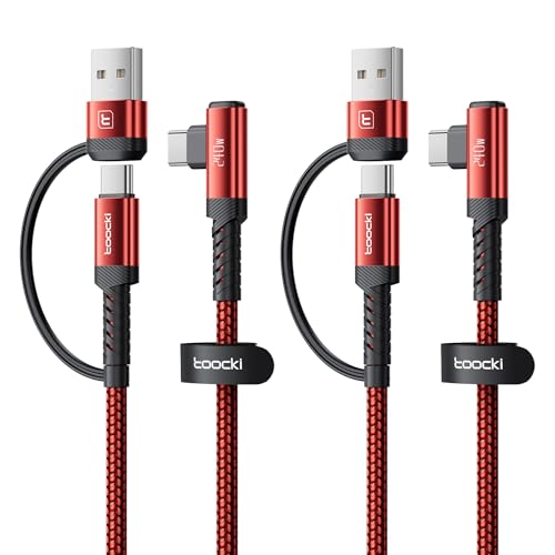 240W USB C to USB C Cable 10FT 2Pack, 2-in-1 Right Angle, Fast Charging - color: Red