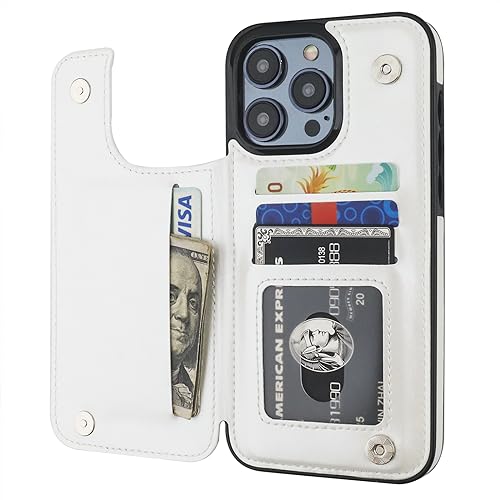 ONETOP for iPhone 15 Pro Max Wallet Case with Credit Card Holder,White | Kickstand,ID/Cash Holder,Case Wallet with Card Slots,Double Magnetic Clasp,Durable PU Leather Shockproof Cover for Women Men - color: White