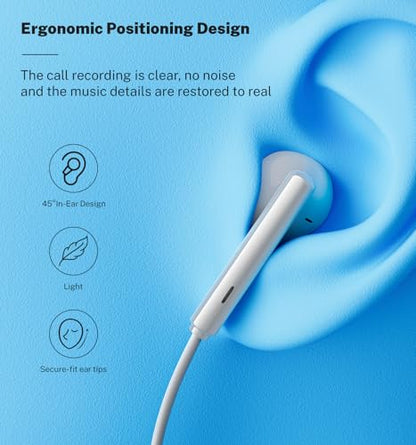USB C Headphones Wired for iPhone 15 Pro Max 16 Pro Max 17 Plus iPad Stereo - color: White