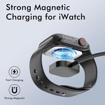 100W Multi Charge Cable for Apple iWatch/Dual USB C/Lightning, 10FT - size: AC to 2C+L+iWatch(10FT)
