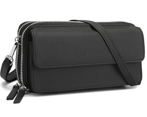 RFID Crossbody Wallet Wristlet Purse with Phone Pocket For Women Vegan Leather - color: Zb-saffiano-black