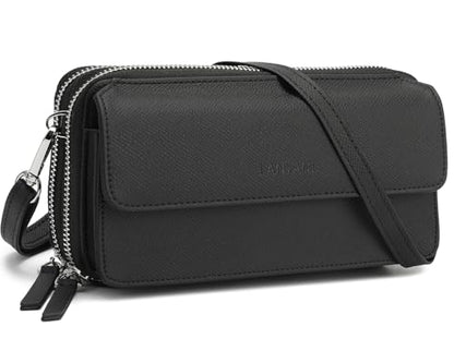 RFID Crossbody Wallet Wristlet Purse with Phone Pocket For Women Vegan Leather - color: Zb-saffiano-black