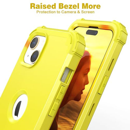 IDweel for iPhone 15 Case with Screen Protector,Luxury 3 in 1 Shockproof Slim Fit Hybrid Heavy Duty Protection Glitter Hard PC Cover Soft Silicone Bumper Full Body Case,Yellow - color: Yellow
