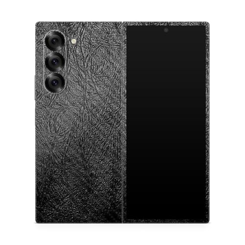 Carbon Fiber Phone Skin Compatible with Samsung Galaxy Z Fold 6 - Black Leather - Premium 3M Vinyl Protective Wrap Decal Cover - Easy to Apply | Crafted in The USA by MightySkins - color: Black Leather, style: Carbon Fiber Textured Finish