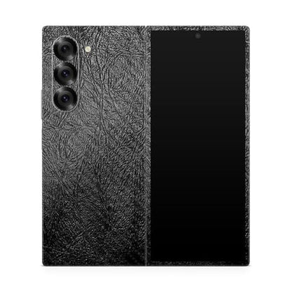 Carbon Fiber Phone Skin Compatible with Samsung Galaxy Z Fold 6 - Black Leather - Premium 3M Vinyl Protective Wrap Decal Cover - Easy to Apply | Crafted in The USA by MightySkins - color: Black Leather, style: Carbon Fiber Textured Finish