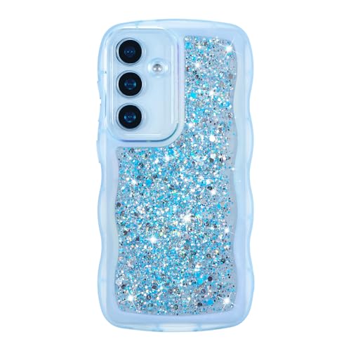 ZTOFERA for Samsung Galaxy A16 4G/5G 6.7" Case with Curly Wavy,Glitter Blue | Cute Curly Wavy Design Phone Case,Glitter Sequins,Luxury Aesthetic Bling Sparkly,Shockproof Protective - color: Glitter Blue, size: for Galaxy A16 4G/5G