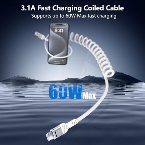 5FT Coiled USB A to C Cable for Google Pixel 11 Pro Fold/Pro XL, 11 Pro/11 - color: White