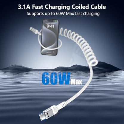 5FT Coiled USB A to C Cable for Google Pixel 11 Pro Fold/Pro XL, 11 Pro/11 - color: White