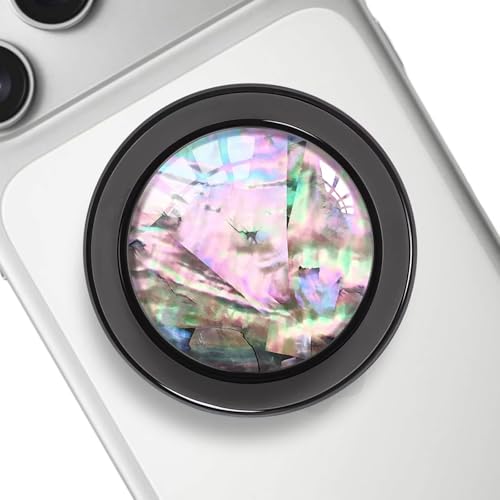 Natural Sea Shell Mother of Pearl Black Clear Magnetic Phone Grip Holder, Compatible for Magsafe Phone Grip, Collapsible Expandible Mobile Phone Grips Stand Holder - Purple - color: Purple