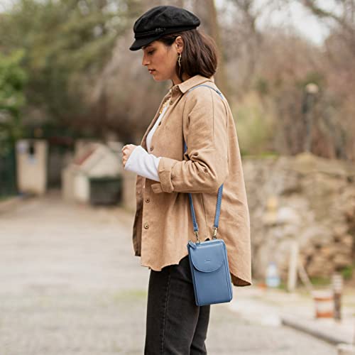 S-ZONE Small Crossbody Bags for Women Phone Purse RFID Blocking Wallet | Card Slots, Vegan Leather, Anti-theft, Multi Pockets, Detachable Adjustable Strap, Travel Eveyday Outing - color: Blue