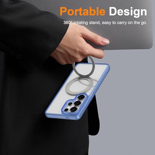 Magnetic Case for Samsung Galaxy S26 Ultra 5G Phone 2026 | with Rotating Kickstand | Non-Yellowing Transparent Clear | Slim Thin | Wireless Charging | Shockproof Protection (Blue) - color: Blue, size: S26 Ultra