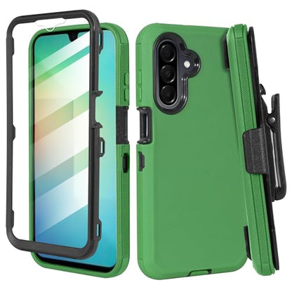 Compatible for Samsung Galaxy A26 5G, Built in Screen Protector, Belt Clip Holster Heavy Duty Defender Case Dustproof Shockproof Protection (Green) - color: Green