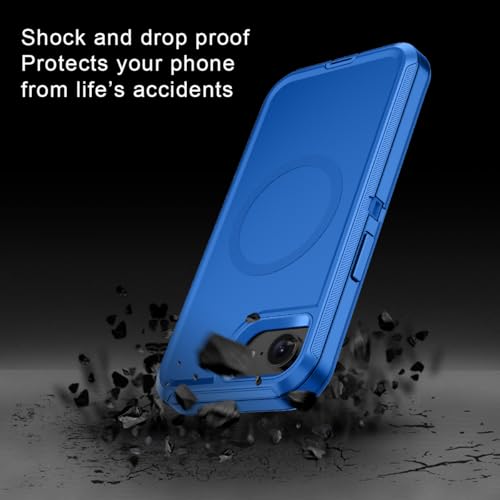I-HONVA for iPhone 16e Case [Compatible with MagSafe] Shockproof 3-Layer Full Body Protection [Without Screen Protector] Rugged Heavy Duty Cover Case for Apple iPhone 16e 6.1",Sea Blue - color: Sea Blue