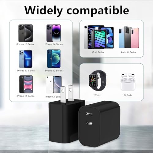 USB C Charger Block 3 Pack, Dual Port 20W Fast Wall Plug (Black) - color: Black