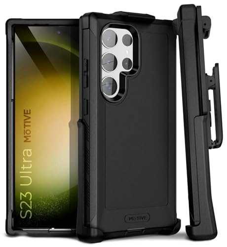 MOTIVE Heavy Duty Case for Samsung Galaxy s23 Ultra, Belt Clip | 6.8" | Bunker Series, Military Grade Multi-Layer Protection, PC/TPU Build, Sealed Port Cover, 20 ft Drop tested - size: S23 Ultra
