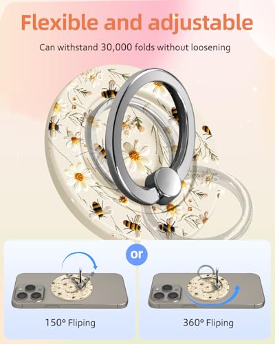 Lotadilo Magnetic Phone Ring Holder, Cute Phone Grip Stand, White Flower - color: White Flower