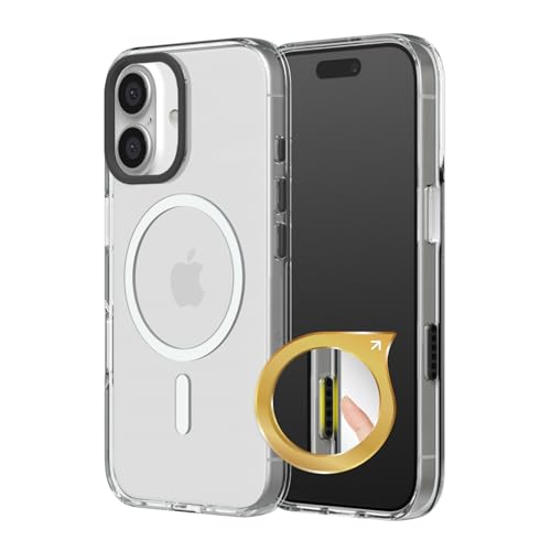 RhinoShield Clear MagSafe Compatible Case for iPhone 16 Plus | Strong Magnetic, Anti-Yellowing, Transparent, High Clarity, Shockproof, Military Grade Drop Protection - color: Black Camera Ring, size: iPhone 16 Plus - Camera Control Button