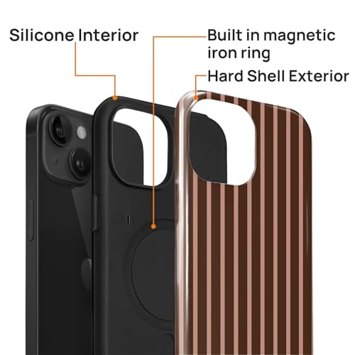 Magnetic for iPhone 14 Plus Case,[Compatible with Magsafe] Dual Layer Protective Heavy Duty Shockproof Rugged Drop Protection Bumper Hybrid Case- Aesthetic Striped Brown - color: Aesthetic Striped Brown, size: iPhone 14 Plus