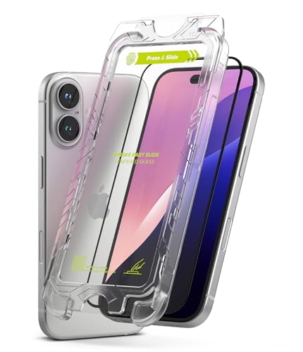 Ringke for iPhone 16/15 Screen Protector [Easy Slide, 2 Pack] | Easy Installation with Alignment Tool, Case Friendly Premium 9H Hardness Tempered Glass - size: iPhone 16 & 15