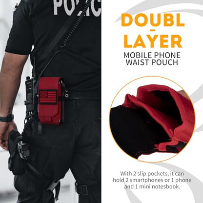 Dual Tactical Phone Pouch Molle Phone Holster Double Capacity Holder Universal Utility EDC Pouch for iPhone 17 Pro Max/17 Pro/16 Pro Max/16 Pro/15 Pro Max/15 - color: Red