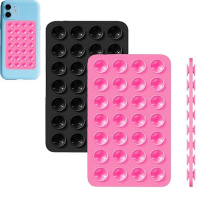 Rookii 2Pcs Suction Phone Holders Double-Sided,Hands-Free Silicone Suction Pad Sticky Phone Grip,Non Slip Case Sticky Pad Grip for Stand,Shower Mirror and Car Selfie (Pink Black) - color: pink black