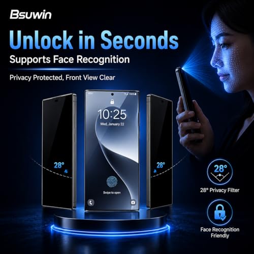 2 Pack Privacy Screen Protector for Samsung Galaxy S25 FE | |Tempered Glass, Anti-Scratch, 9H Hardness & Easy Installation
