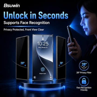 2 Pack Privacy Screen Protector for Samsung Galaxy S25 FE | |Tempered Glass, Anti-Scratch, 9H Hardness & Easy Installation