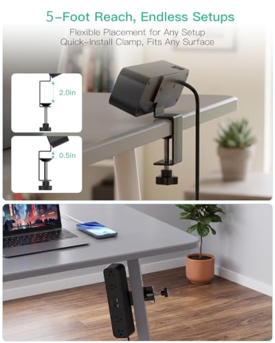 Mifaso PD20W USB C Desk Clamp Power Strip, 1080J Surge Protector - color: Black, size: PD20W