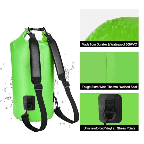Piscifun Dry Bag, Waterproof Floating Backpack 10L/20L/30L/40L | Waterproof Phone Case, Adjustable shoulder straps, Roll-top closure keeps gear dry, Ideal for Boating, Kayaking, Fishing - color: Light Green, style: 10l